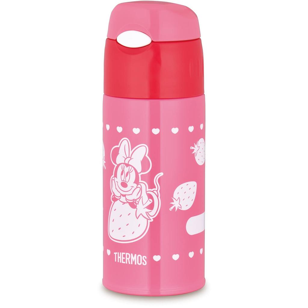 Thermos Water Bottle, Vacuum Insulated Straw Bottle, 400ml, Minnie Strawberry Pink, For Children, For Going To Kindergarten And School, For Cooling