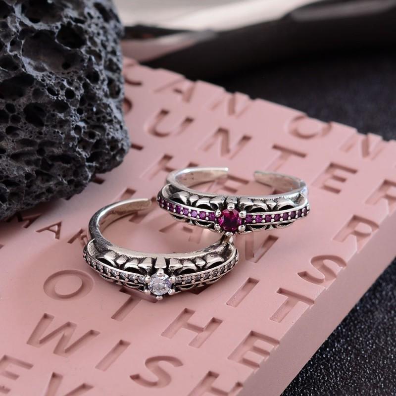 Adjustable Cross Pendant Ring With Pink Zirconia Stone Men Women Vintage Chic Fashion Jewelry