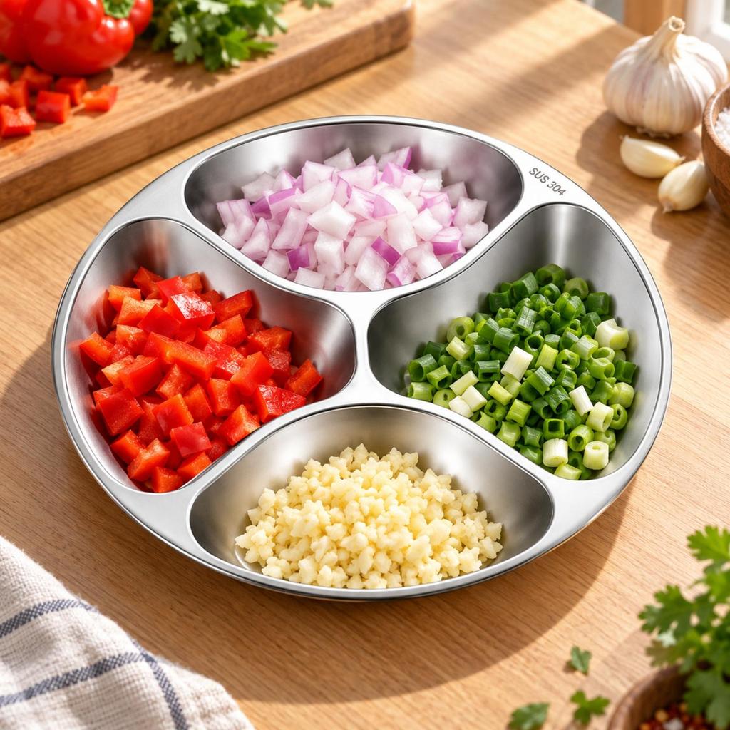 Prep Plate with Four Compartments Reusable for Condiment Organization