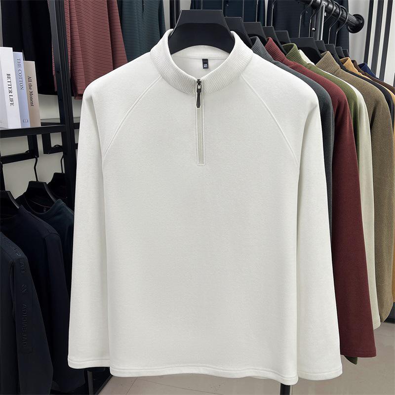 Men's Double-Sided German Fleece Hoodie with Half-High Collar, Zipper, Autumn/Winter Fashionable Outerwear.