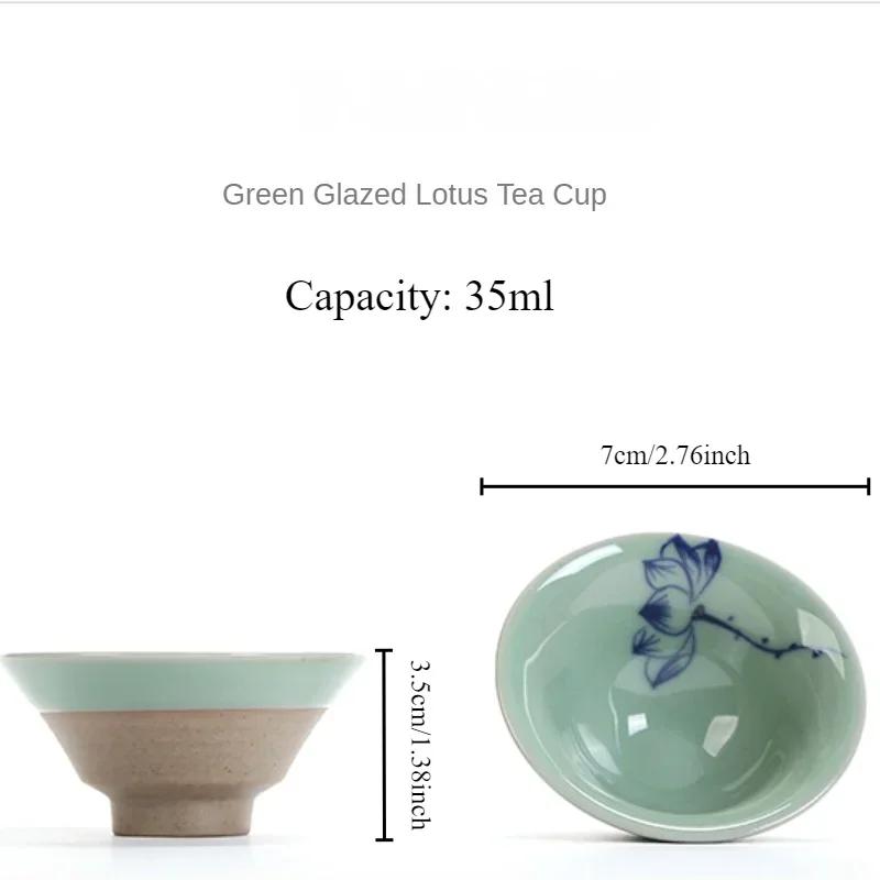 1pc Hand-painted Open Slice Ice Cracked Rough Pottery Cup, Japanese Master Green Glaze Lotus Tea Cup, Kung Fu Tea Set
