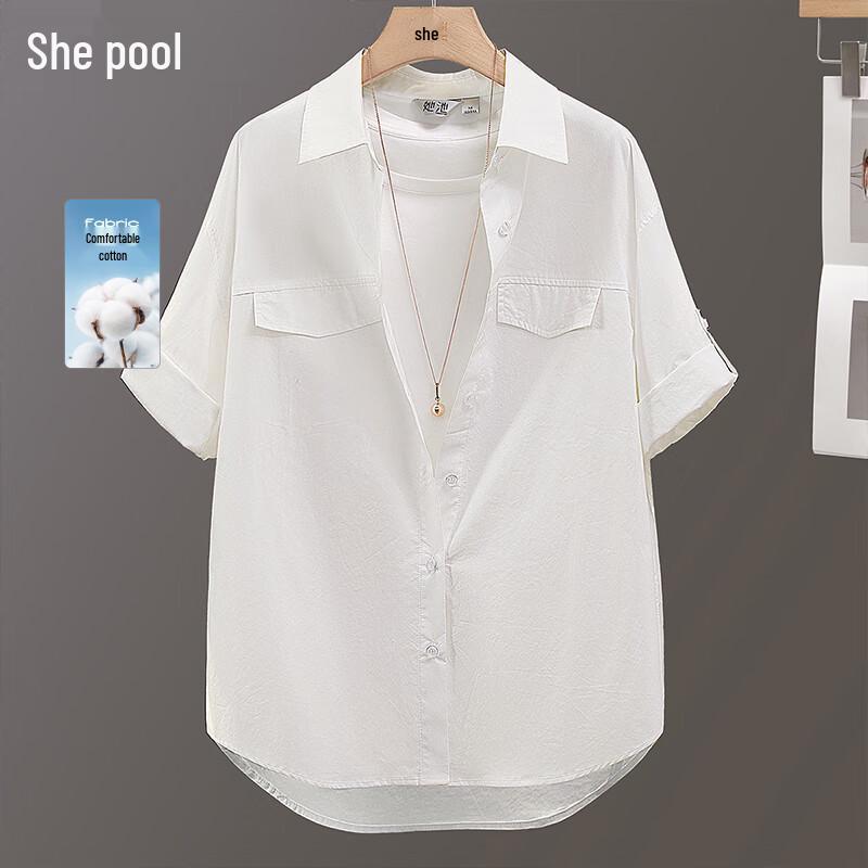Shechi Women s Loose Fit Cotton Collared Shirt L