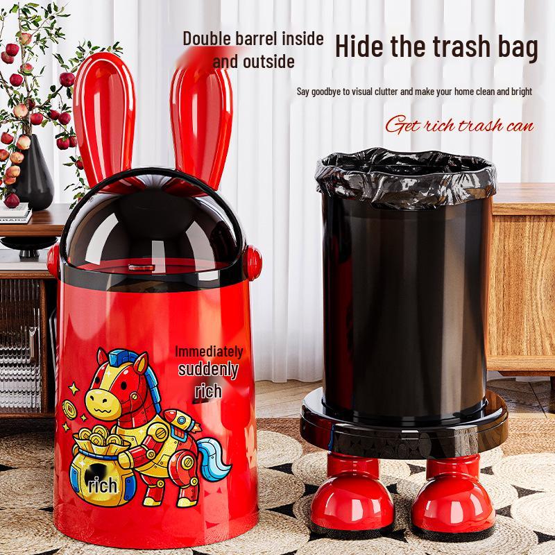 2026 Cute Rabbit Ear Trash Can - Large Capacity with Lid, High-End Design for Home & Living Room