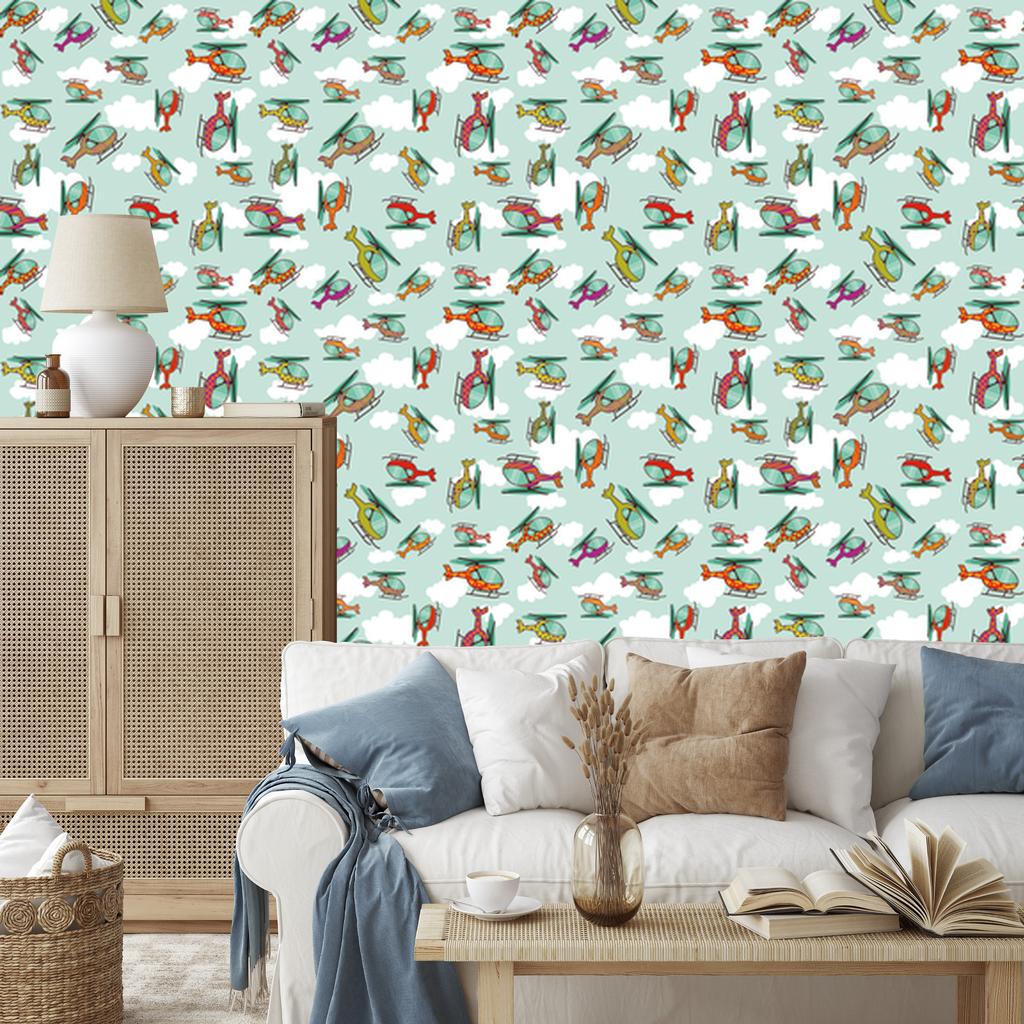 Colorful Helicopters Wallpaper for Living Room and Bedroom 50x1000