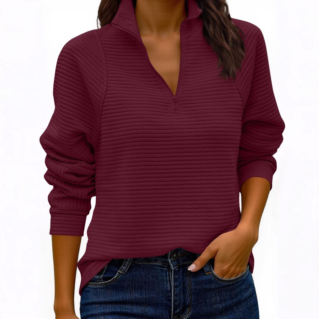 Women's Fashion Solid Color Stand Collar Fashion Women's Knitted Sweatshirt