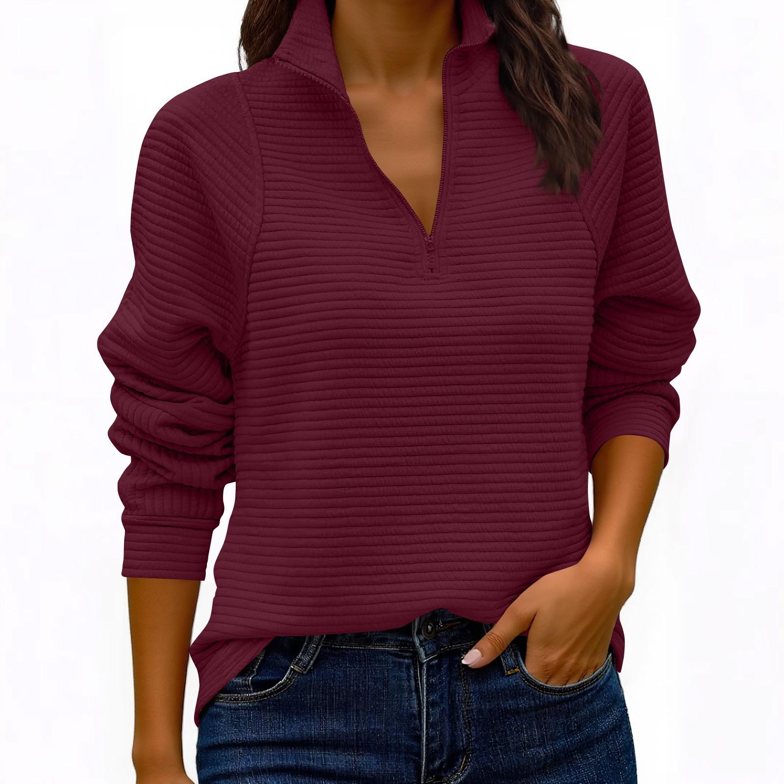 

Женский модный однотонный трикотажный свитшот с воротником-стойкой XL винный