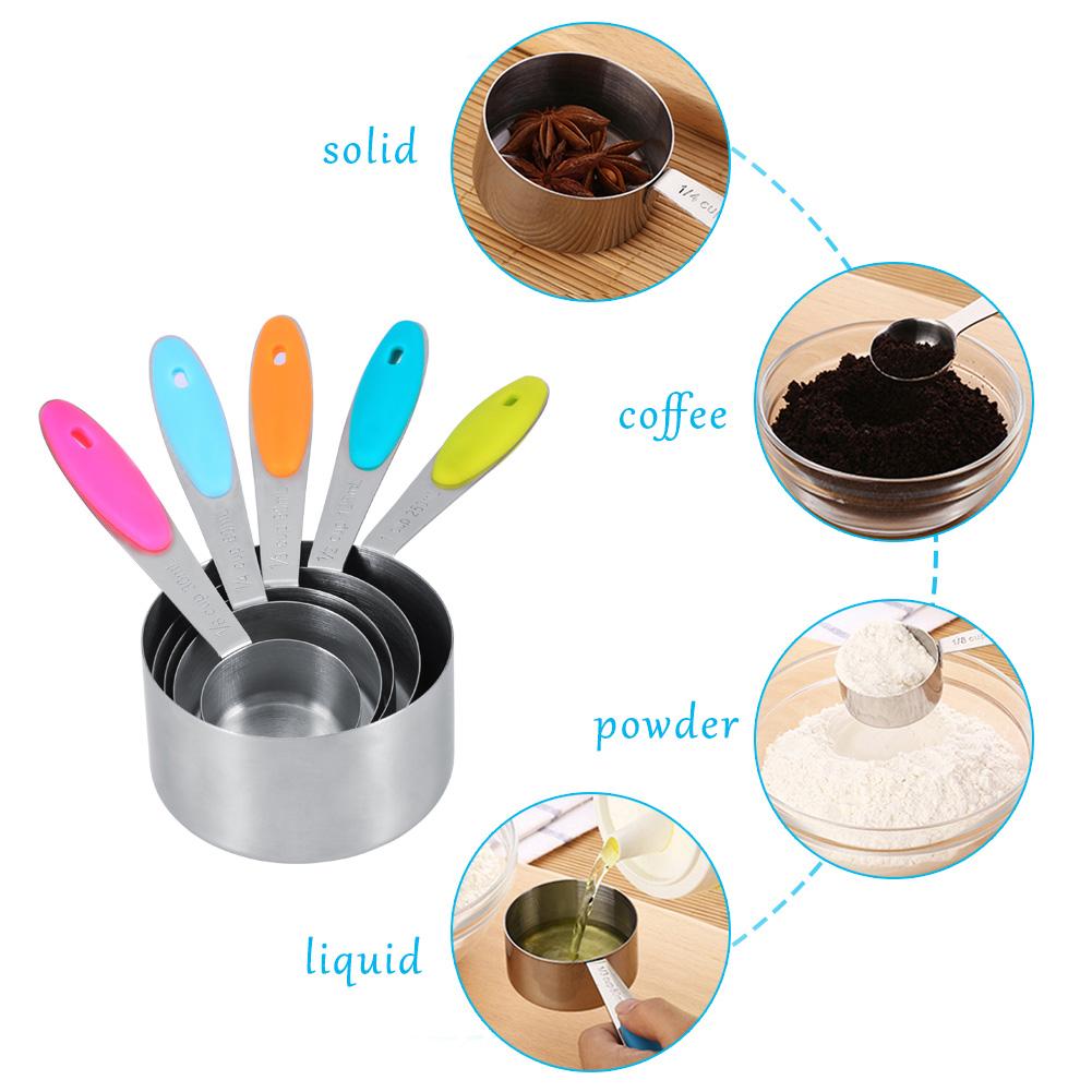 Ejoyous 10 Pieces Stainless Steel Measuring Cups and Spoons with Silicone Handle Grip Kitchen M