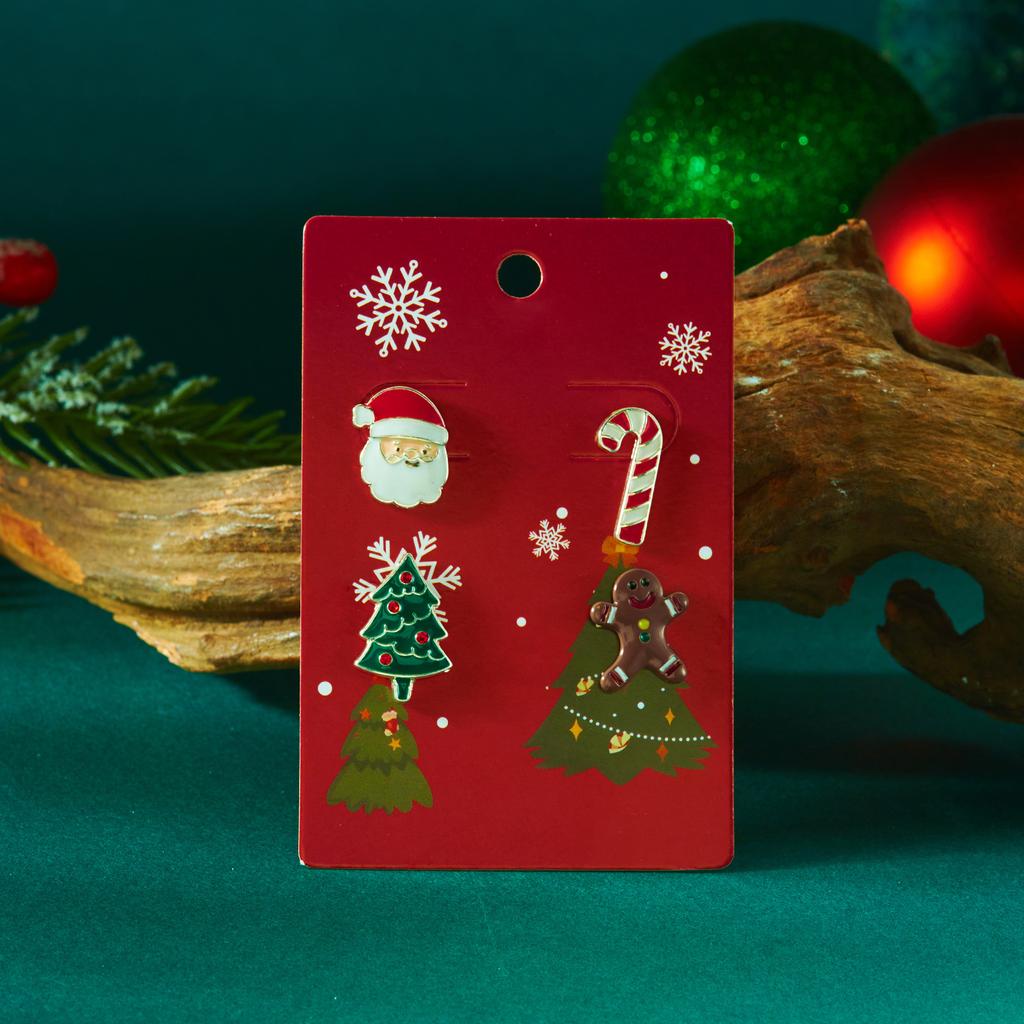 4 Pcs/set Cute Christmas Stud Earrings For Women Santa Claus Elk Xmas Tree Gingerbread Man Enamel Earring Party Jewelry Gifts