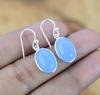 Solid 925 Sterling Silver Blue Chalcedony Oval Gemstone Handmade Earrings