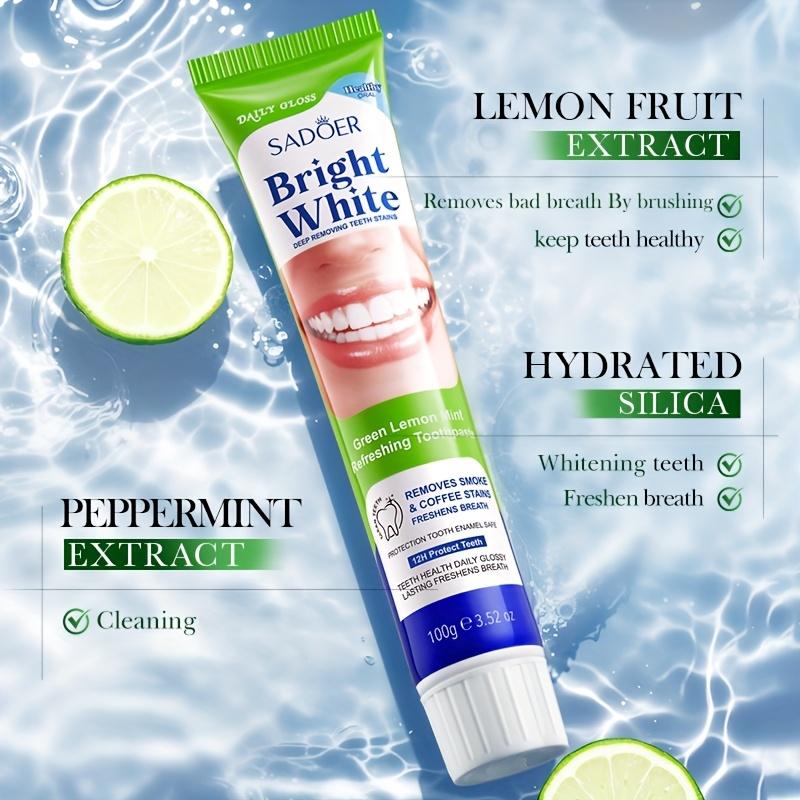 SADOER Bright White Lemon Mint Toothpaste for Fresh Breath & Stain Removal - Natural Ingredients,Deep Cleaning,Stain Reduction,Fluent Cleaning Formula