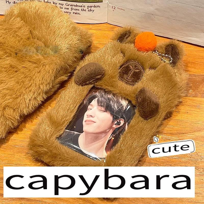 Orange Plush Capybara Card Case Animal Toy Student Id Storage Kid Birthday Gift