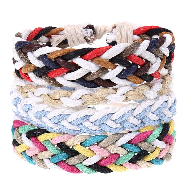 Retro Woven Cowhide Leather Men's Bracelet Set - European & American Handmade DIY Knot