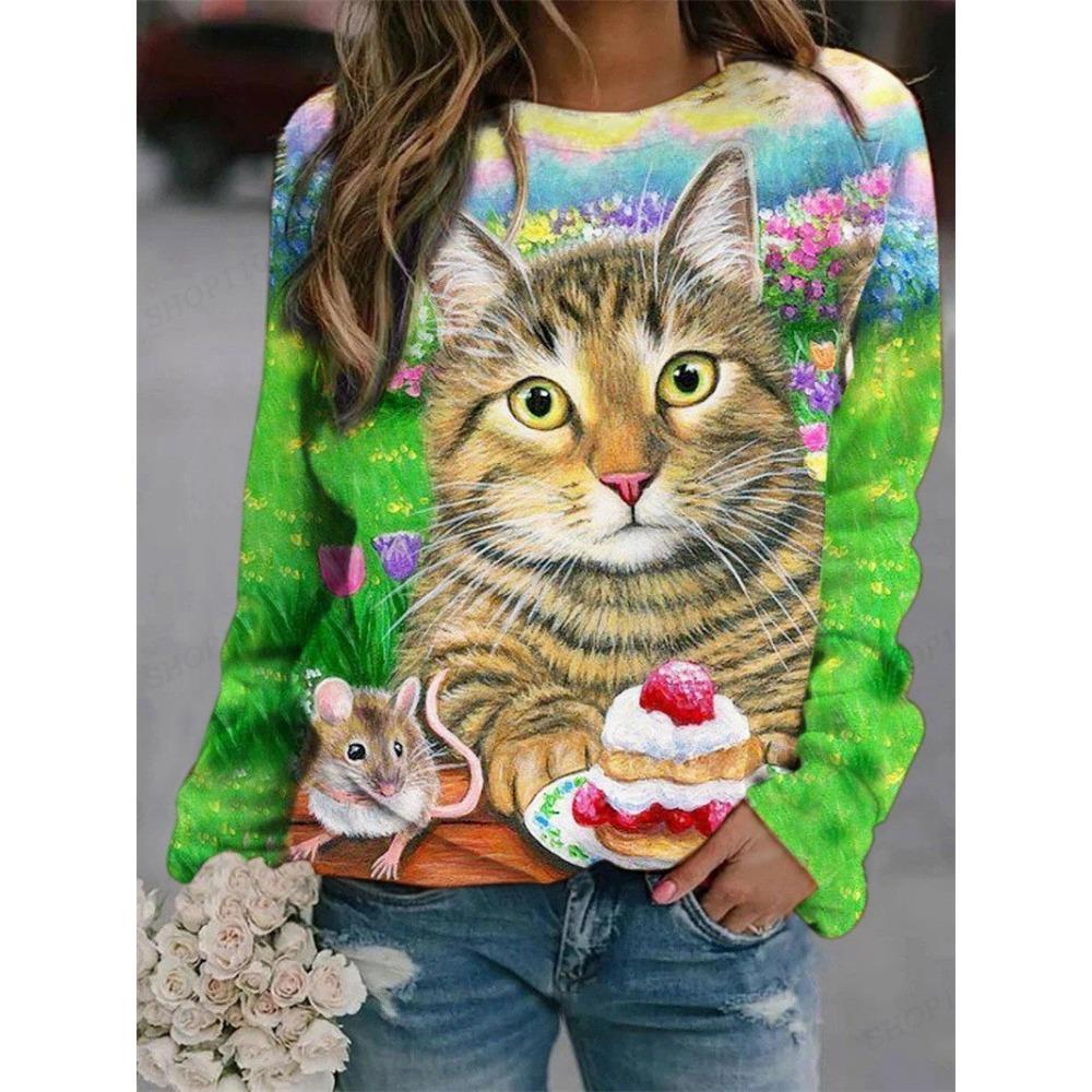 Sudadera con capucha con estampado de gato para mujer, sudaderas con capucha de animales, sudaderas con capucha Harajuku, abrigos de otoño e invierno, jerséis, ropa de mujer Kawaii Y2K