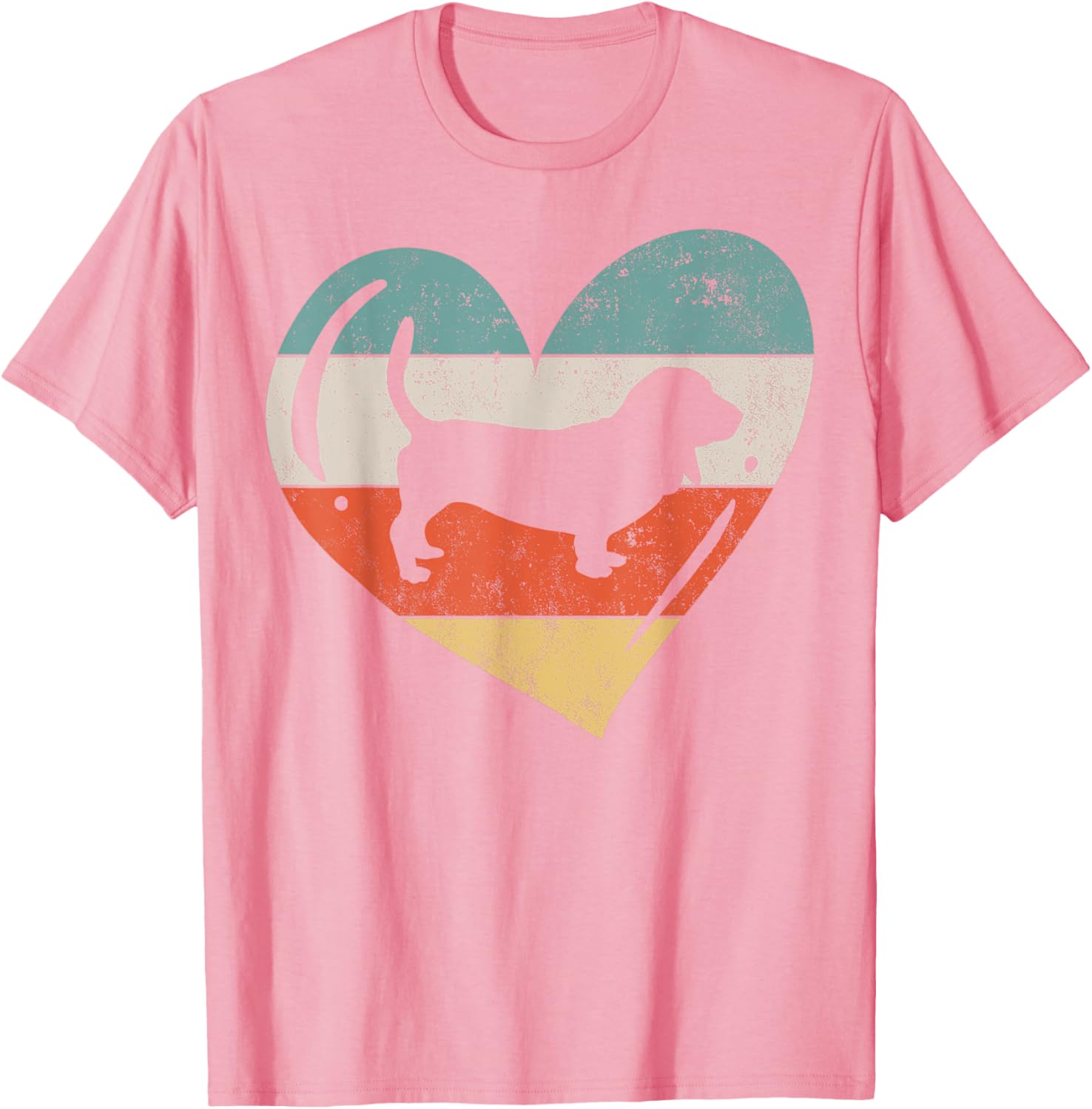 Basset Hound Silhouette Heart Retro Striped Graphic Tee Casual Trip T-Shirt for Men S