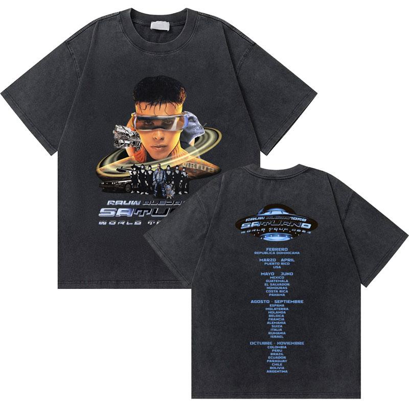 Rapper Rauw Alejandro Cosa Nuestra Vintage Washed T Shirt Men Women Hip Hop Fashion Pop Music Tshirt Mens Oversized Tshirts