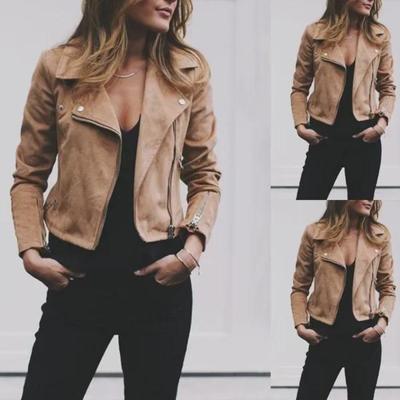 Women Fashion Autumn Winter Lapel Zipper Top Outerwear