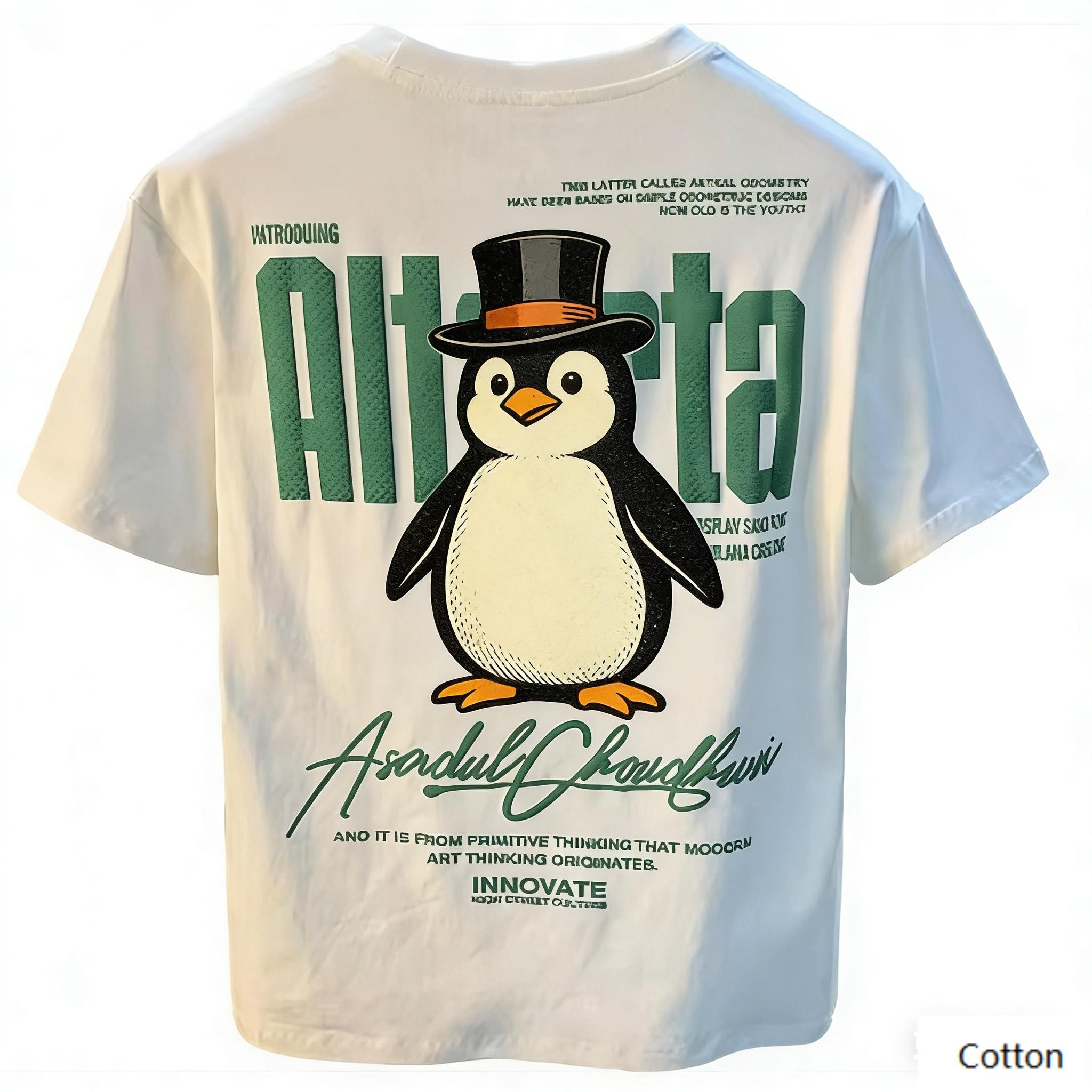 

American Retro Style Cool Penguin Graphic TShirt with Top Hat Print Retro Cotton Tee Aesthetic Vintage Style Unisex Top 4XL