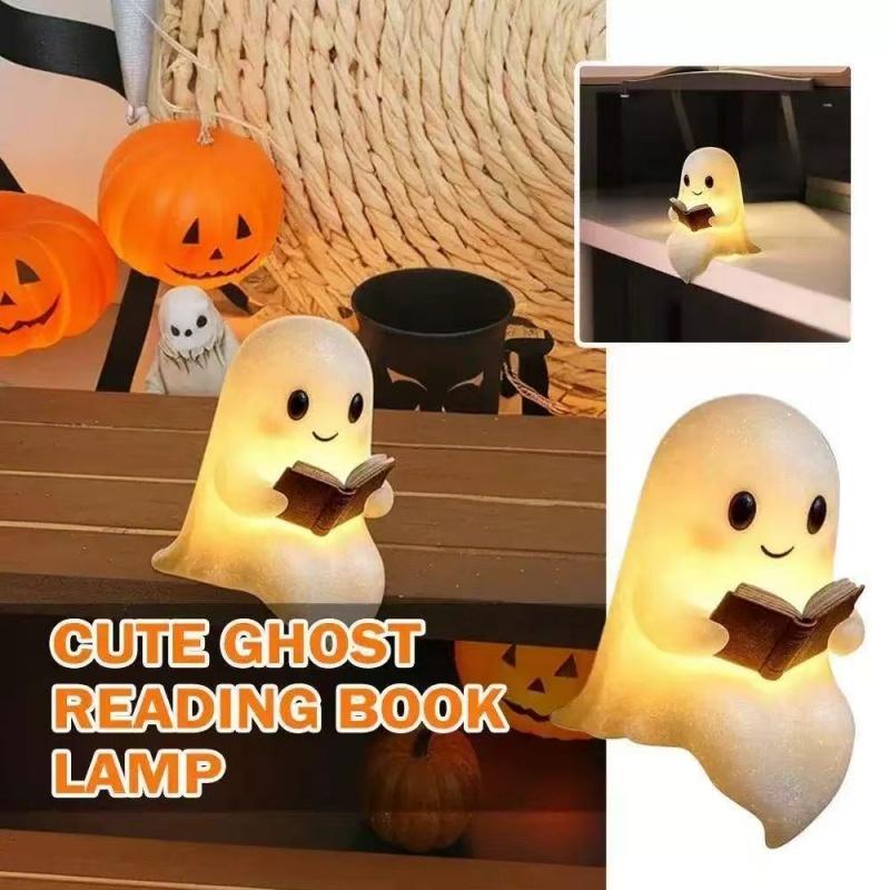 Cute Halloween Ghost Night Light Battery Powered Light Up Halloween Room Ambient Lighting Decoration Bedroom Desk Lamp Gift