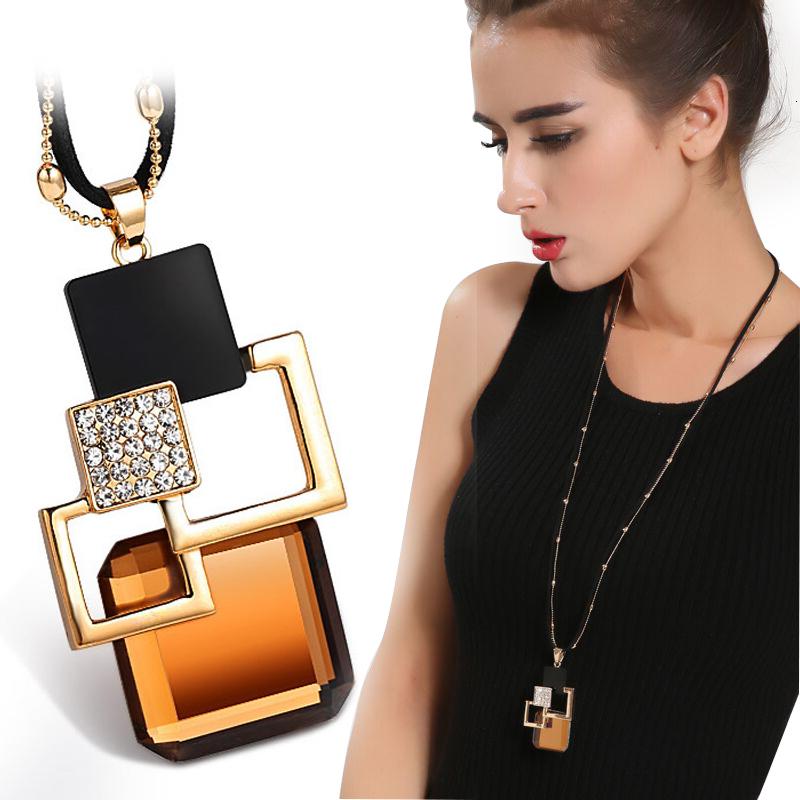 Kryształowe geometryczne naszyjniki i wisiorki dla kobiet Collier Femme Modne długie naszyjniki statement Akcesoria Łańcuszek do swetra Biżuteria