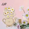 Gift for Craft Lovers Wooden Teapot Shape Flower Holder Natural Wood Floral Display Stand DIY Shaped Ornament Blank Vase Decor Artificial