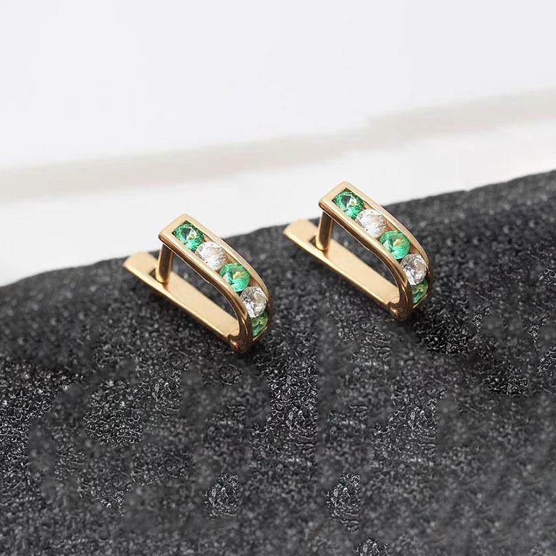 Exquisite Russian Purple Gold Single-Row Zircon Ear Buckle Rose Gold-Plated Emerald Earrings Jewelry (rose gold plated pair)