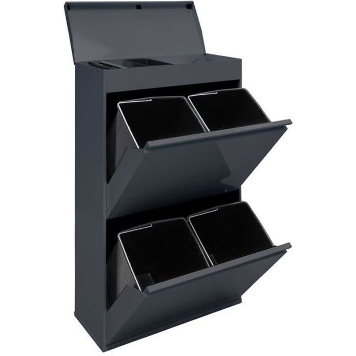 Arregui top cr624-b pattumiera per riciclaggio in acciaio, pattumiera per raccolta differenziata, 4 secchi, vassoio multifunzione, 4x17l (68l) antraci