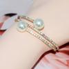 Fashion 2 Rows Imitation Pearls Rhinestone Open Bracelets Bangles Women Wedding Jewelry Party Accessries