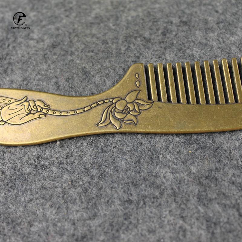 THANKSGIVING gift brass copper Buddha hand lotus Fine-tooth Hairdressing Combs Tangled Straight Hair Comb Care Styling Tool