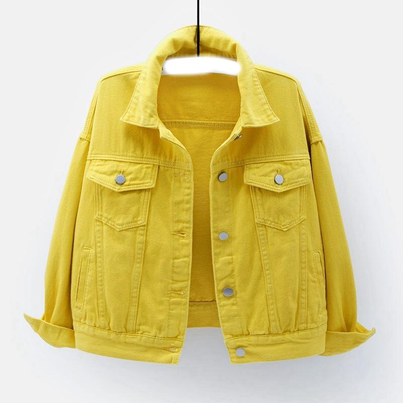 Frühlings- und Herbst-Denimjacke Damen Lässige Oberteile Mantel Damen Farbige Denimjacke Locker Oberbekleidung Damen Kurze Oberteile