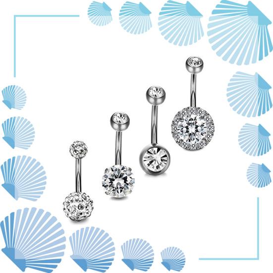 4Pcs/Set Women Rhinestone Round Ball Barbell Belly Button Ring Navel Piercing