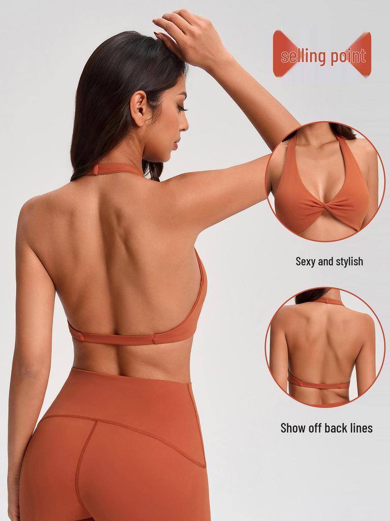 European & American V-neck Halter Backless Wire-free Sports Bra YG-1005