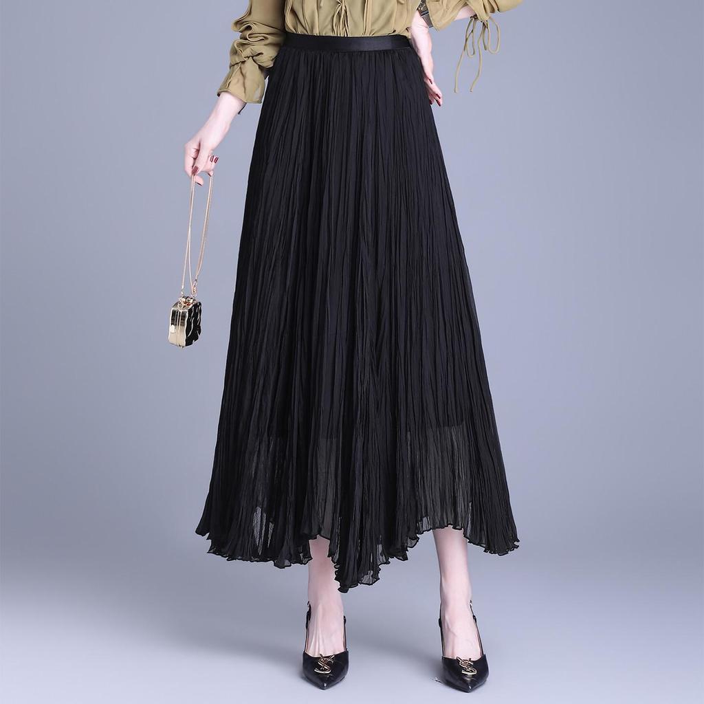 Elegant Mesh Draped Midi Skirt - Spring 2026 Collection: Irregular Hem & Pleated Design