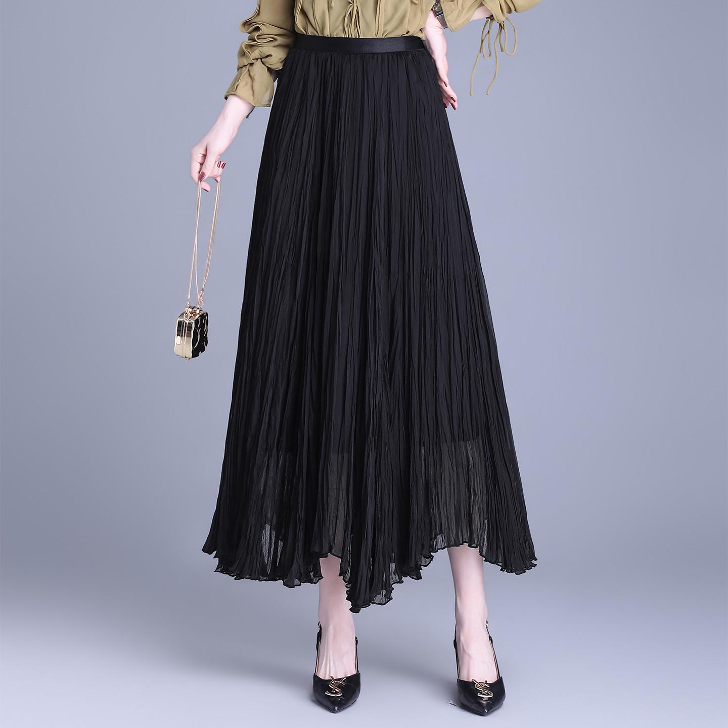 

Elegant Mesh Draped Midi Skirt - Spring 2026 Collection: Irregular Hem & Pleated Design One Size чорний