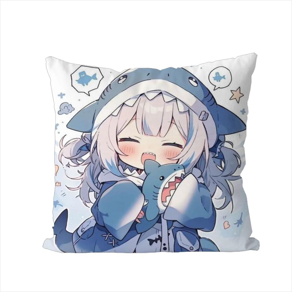 Gawr Gura Pillow Case For Car Sofa Decorative Home Doublesided Print Plush Square Throw Pillow Cushion Cover