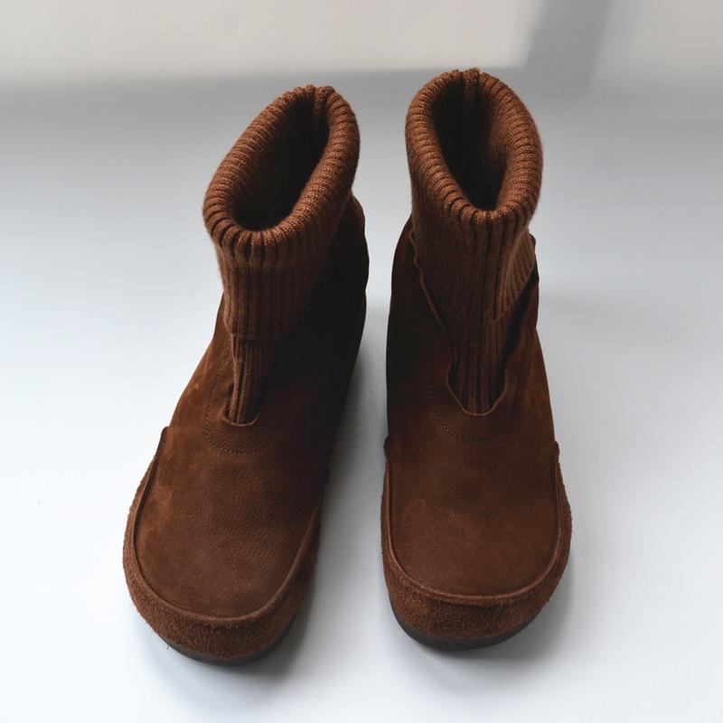Fashion Vintage Women's Boots Flat Cowhide Ankle Boots Ankle Boots Socks Elastic Shoes