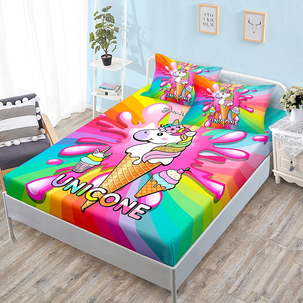 Cartoon Three-Piece Animal Fox Unicorn Mattress Mattress Mattress Protective Cover