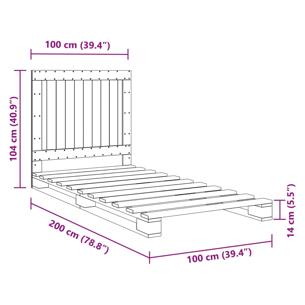 Solid Wood Bed with Headboard Grey 100x200 cm Pine