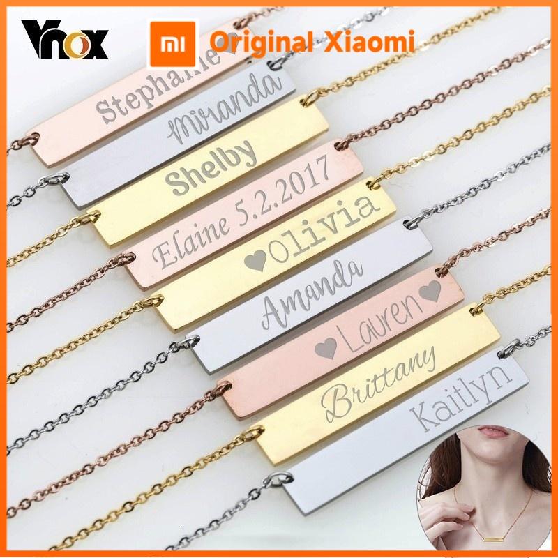 Xiaomi Vnox Free Engraving Personalized Bar Necklaces for Women Stainless Steel Horizontal ID Girl Choker Special Custom Birthday Gift
