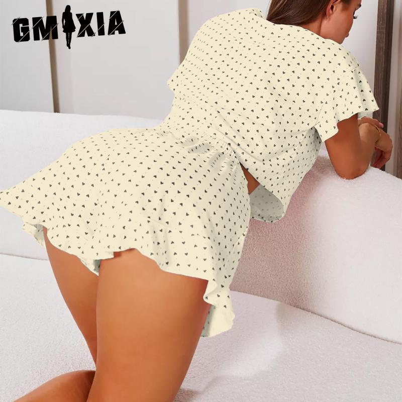 GMXIA Summer Short-sleeved Shorts Two-piece Loungewear Women's Loose Comfortable Suit