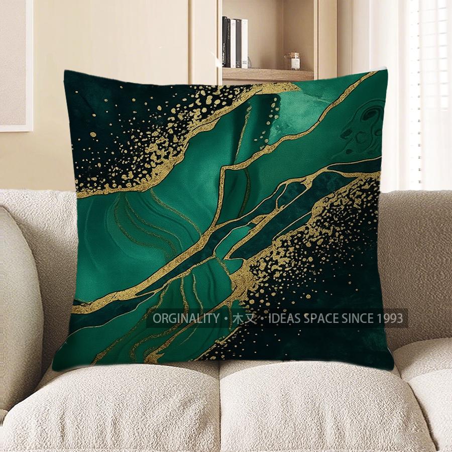 Home Decor Green & Gold Marbled Pattern Throw Pillow Pattern Cushion Cover Suitable For Sofa Bedroom Car Pillow Cover