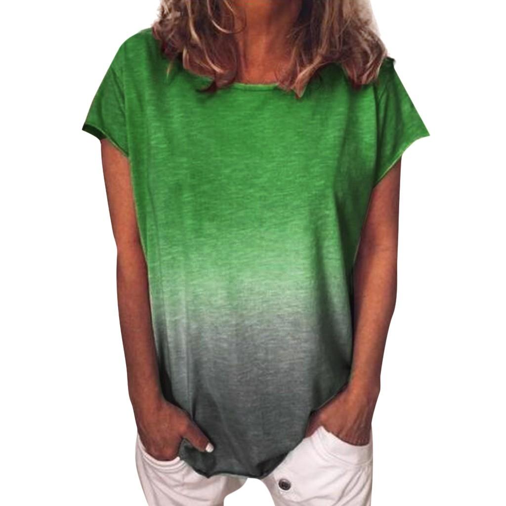 Women's Casual  Gradient Color Short Sleeved T-Shirt Tunic Blouse Tops