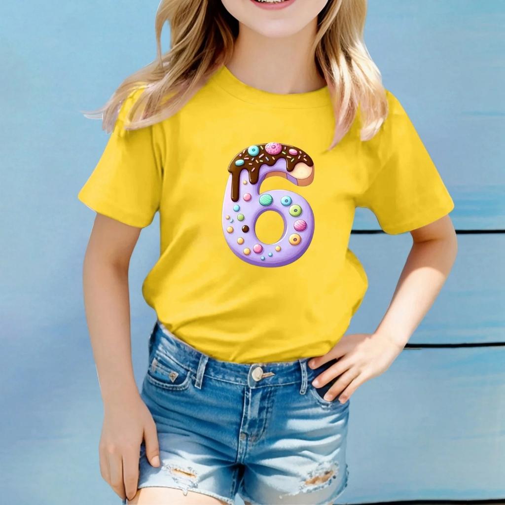 Fashion Cute Princess 67 Number Bow Print Kids Round Neck T-Shirt Boys Short Sleeve Clothing Children Girls Casual T-Shirts Tops
