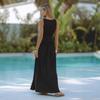 Wind Trend New Fashion Sexy Sleeveless Pleated Slim Waist Skirt Solid Color Dress Women