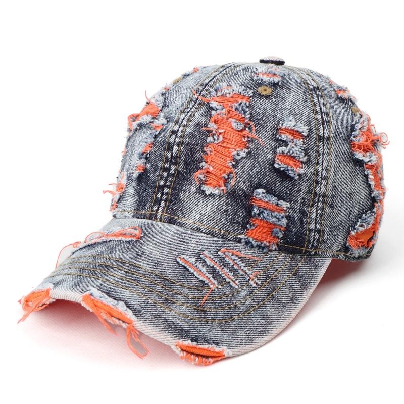 Distressed Tactical Retro Baseball Cap Hole Cap Korean Version Sun Hat Hole Spring Autumn Wash Denim Cap Hip Hop Fitted Cap