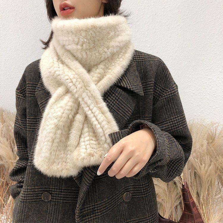 Bufanda Versátil Tejida Gruesa de Felpa Cálida Estilo Coreano Calentador de Cuello Piel Sintética de Doble Cara Invierno Piel Sintética de Conejo