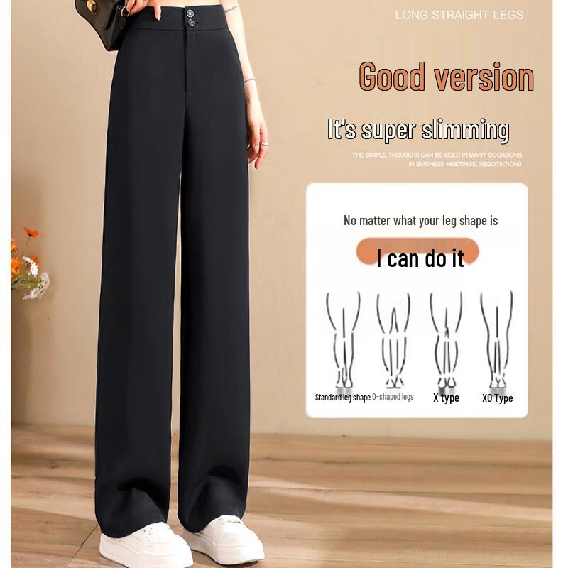 Langsha Women's Anti-Wrinkle Draped High-Waist Straight Suit Pants