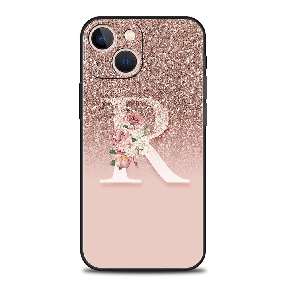Letter Pink Shiny Phone Case For iPhone 17 16 15 Pro Max 11 12 13 14 7 8 Plus SE 2020 X XR XS Cover Soft Black