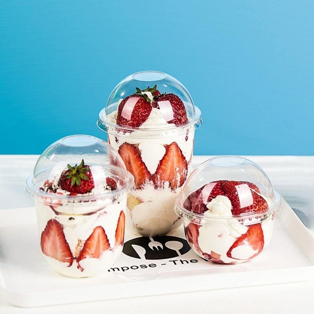 50 PCS New Lids Disposable Plastic Cups Cupcake Transparent Ice Cream Cups Multipurpose Food Grade Milk Tea Cups