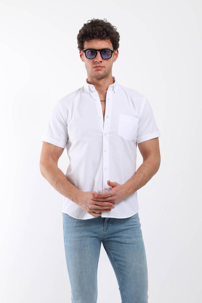 

Мужская рубашка с коротким рукавом и карманом, белая XXL белый