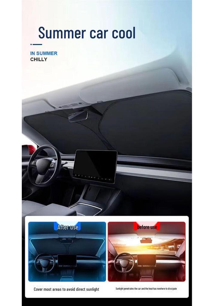 Car Front Windshield Sunshade - Interior Sun Protection Curtain